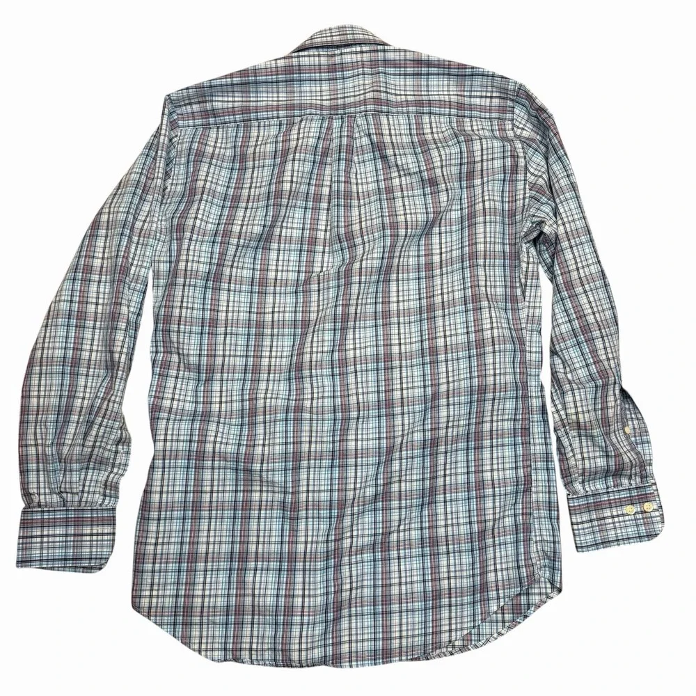 Peter Millar Shirt Mens Medium Red Black Blue Check Long Sleeve Button Cotton